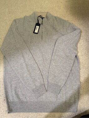 Berckmans Masters Light Gray Cashmere Half-Zip Sweater